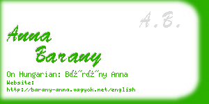 anna barany business card
